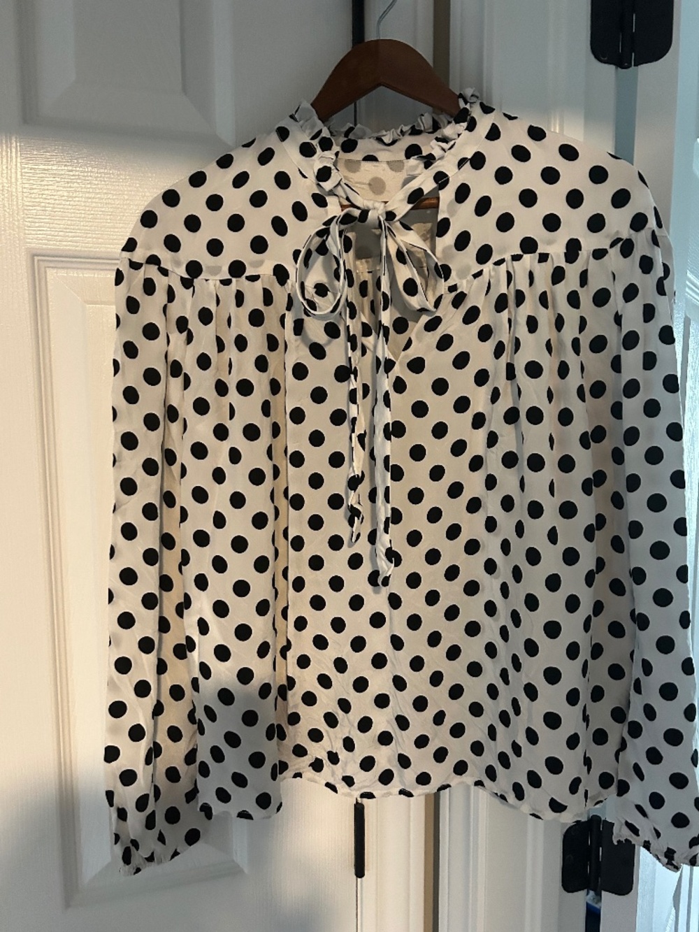 Maje Polka Dot Blouse Ruffle Neckline sz Small